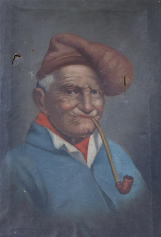 Italian School, oil on canvas, portrait of a man smoking a pipe, 38 x 25cm